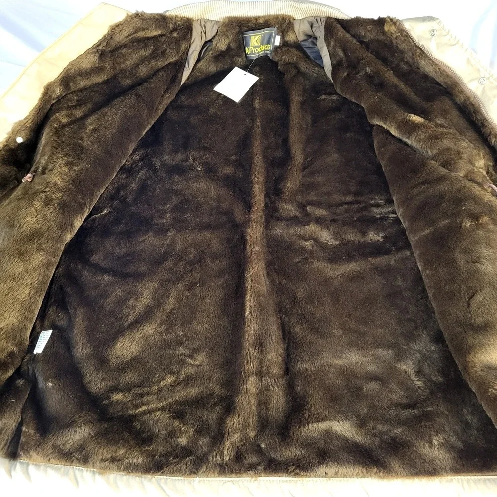 NWT Vtg KENT Seed Jacket Mens L Tan/Brown Faux Fur Lining Made In USA